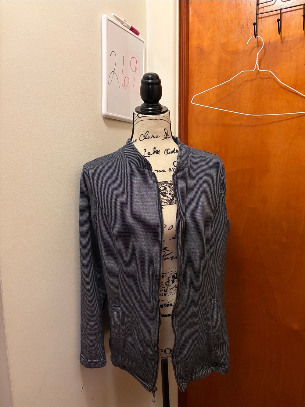 Christopher & Banks Navy Textured Zip Bomber Jacket